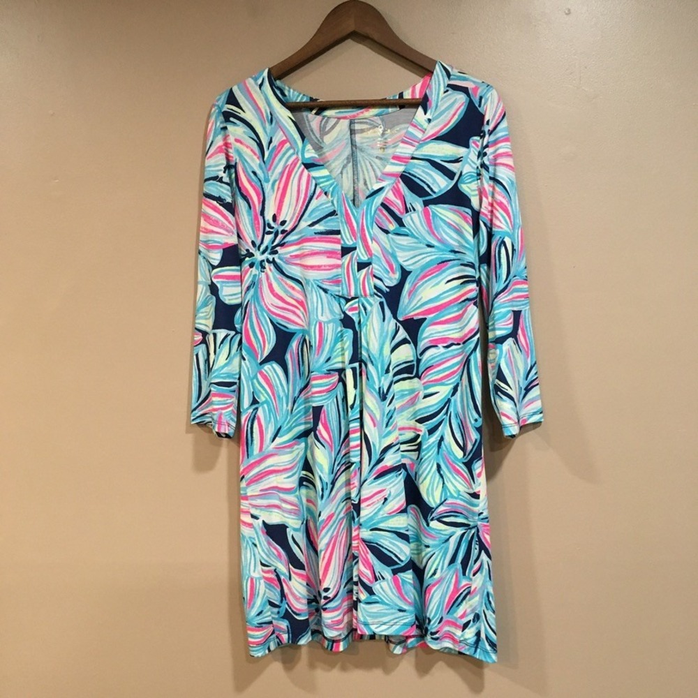 Lilly Pulitzer Pima Cotton 3/4 Sleeve High Tide Dancing Lady Amina Dress Large - Picture 2 of 12
